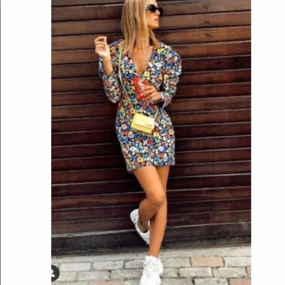NWT Zara floral print puff sleeve mini  dress - Picture 1 of 6